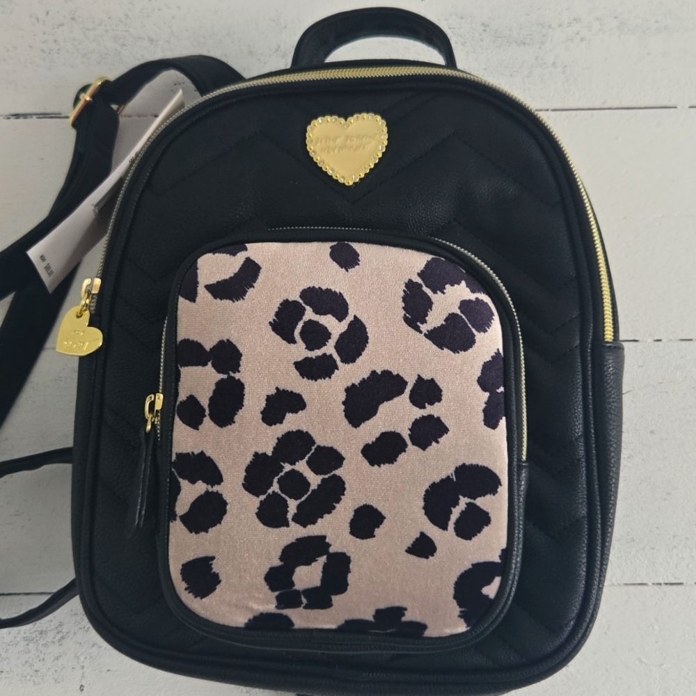 Betsey Johnson Black and Tan Leopard Backpack